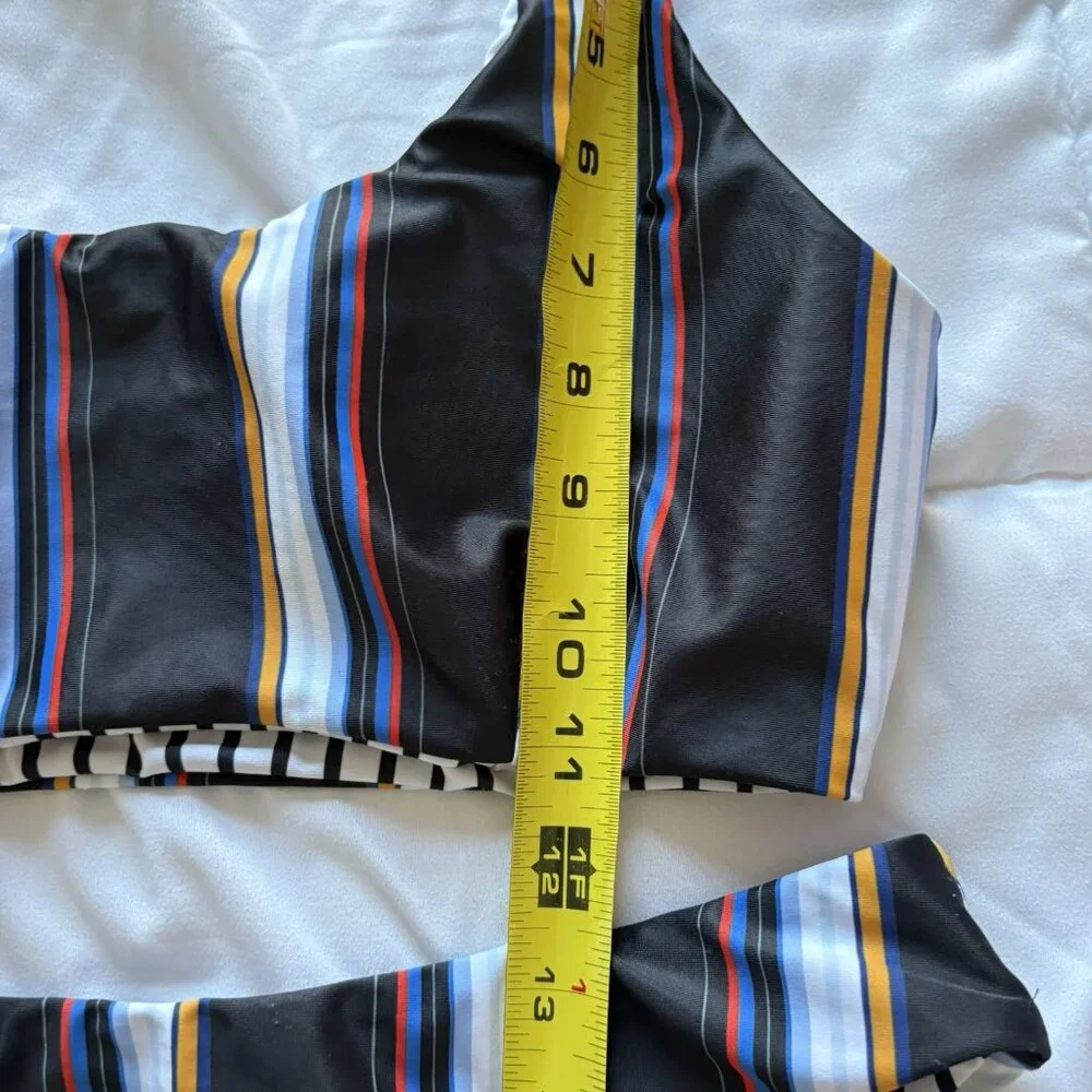 Womens Bikini Set Swimsuit Top Bottom Striped‎ Reversible White Black Summer